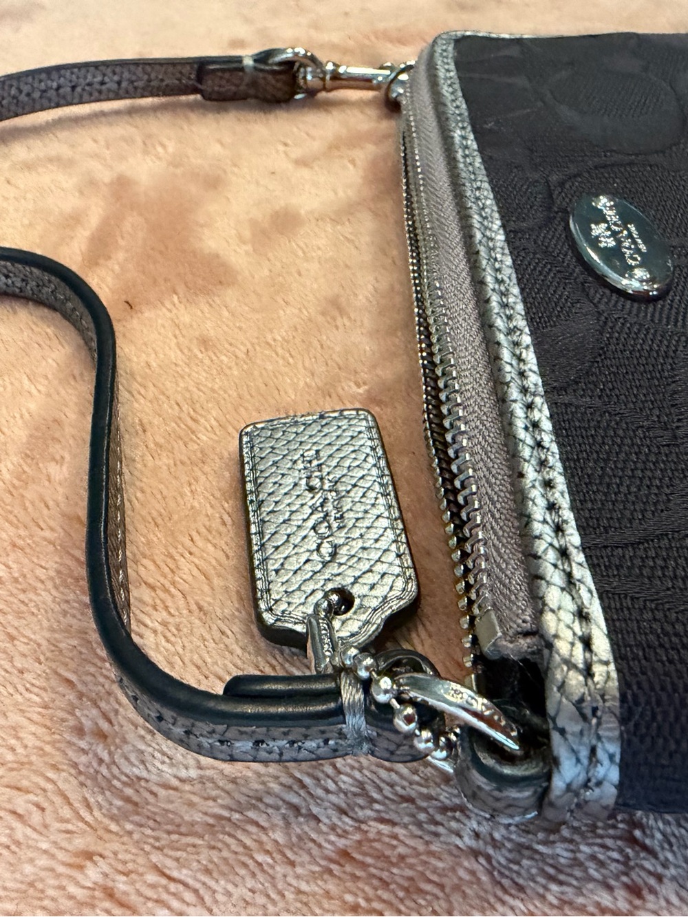 Coach Black Signature Wristlet with Silver Trim - Picture 10 of 12